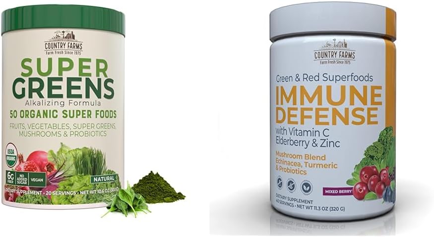 COUNTRY FARMS Super Greens Powder 50 Orgánica Superalimentos Bebida Mix con Defensa Inmunitaria Superalimentos Bebida Mix Vitamina C Elderberry