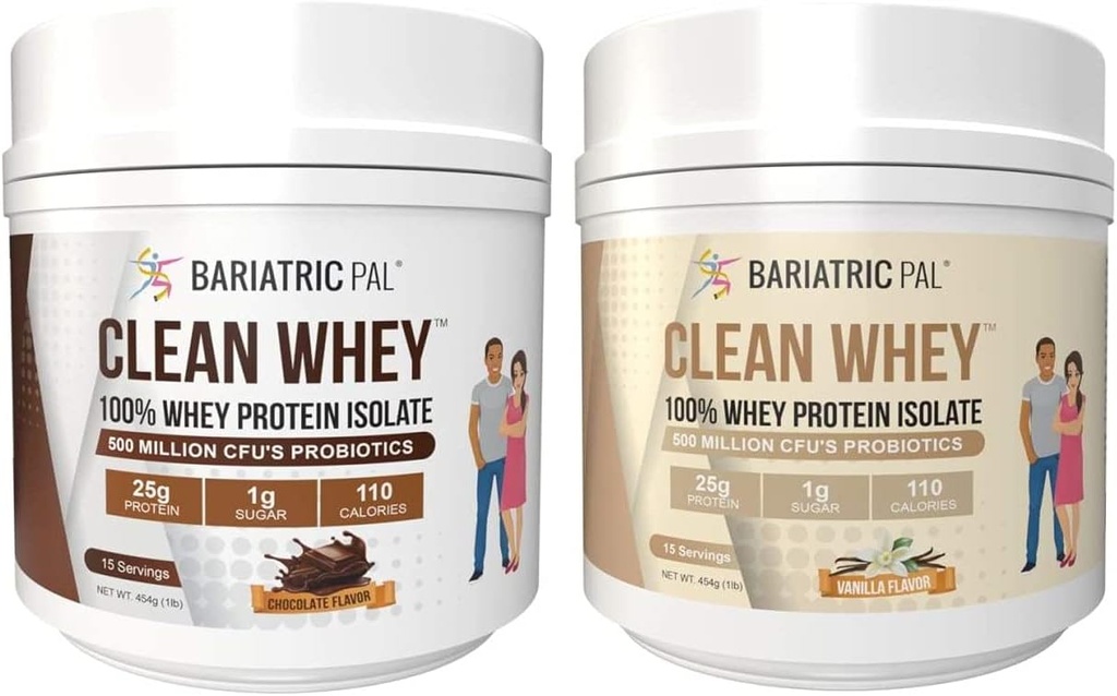 BariatricPal Clean Whey Protein (25g) con Probióticos - Chocolate &amp; Vanilla Variety Pack