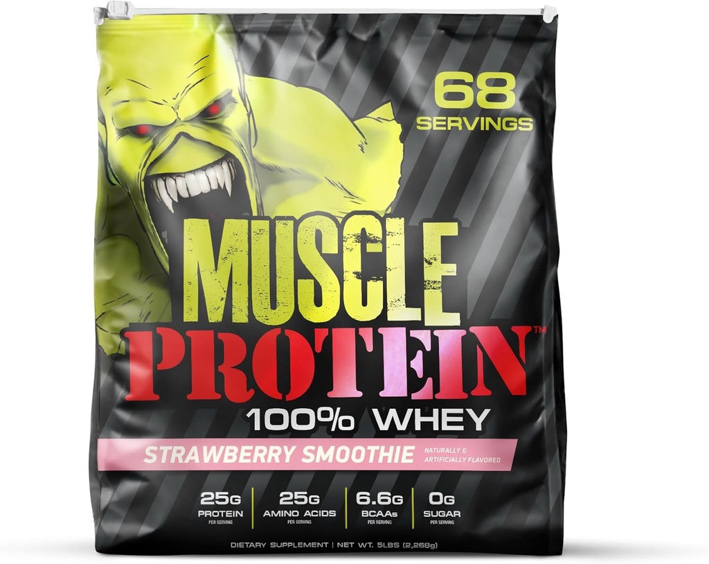 COLOSSAL LABS Muscle Protein Whey Powder [5 lbs/Pack of 1] – Filtro frío, 25g Proteína pura, 6.6g BCAAs (Packaging May Vary) (5LB, Strawberry)
