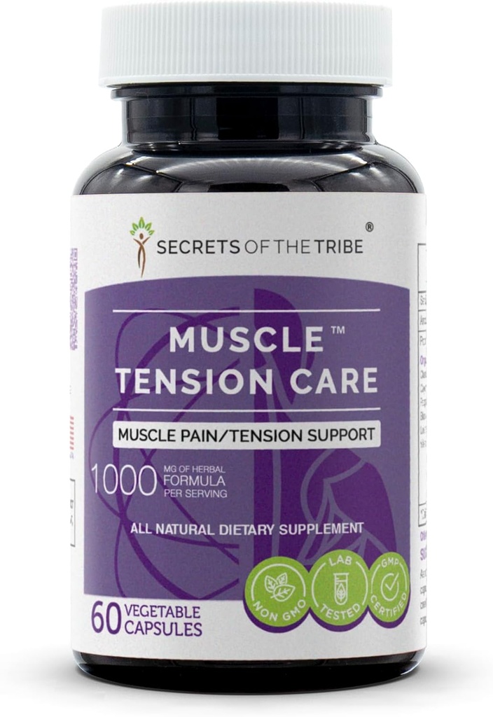 Secretos de la tribu - Cuidado de la tensión muscular, soporte de dolor muscular/tensión, suplemento herbal Blend (60 cápsulas)