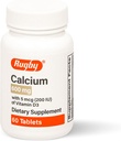 Calcio de Rugby 600 mg Tabletas con vitamina D3 200IU (5 mcg) - Suplemento dietético de vitamina D libre de gluten para la salud de los huesos y la absorción de calcio, 60 cuenta (1 paquete)