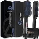 Arkam Beard Straightener para Hombres -Premium Heated Beard Brush Kit w / Anti-Scald Característica, Doble Acción Peluquería y caja de viaje dura Shell para barbas medias a largas - traje y regalos para hombres