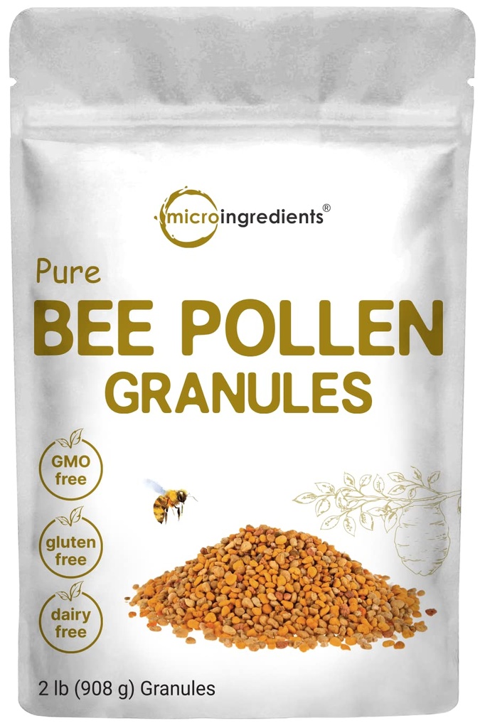 Micro Ingredientes Pure Bee Pollen Granules, 2 lb  sometida Fresh Harvest, Raw &amp; Natural Superfood ← Rich in B Vitamins, Minerals, Protein &amp; Antioxidants Ø Keto, Non-GMO