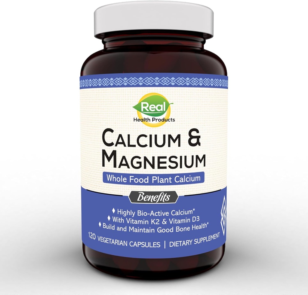 Calcio vegetal &amp; Suplemento Magnesio con Borón, Vitamina D3 & K2 MK-7 - Oftimal Calcium-Magnesium Ratio for Bone Strength and Health, Vegan, Non-GMO, Allergen-Free, 120 cápsulas