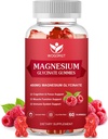 400mg Magnesium Glycinate Gummies con 200mg Magnesium Malate, Vitamina D, B6, y CoQ10, Magnesium Glycinate Suplemento para la Relajación y Cognición, Sugar Gratis, Raspberry Flavor - 60 Gummies