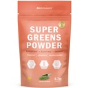 Super Greens Powder Superfood - Verdes Polvo con Probióticos Prebióticos Enzymes Digestivos y 43 Superalimentos Verdes - Chlorophyll Bilberry Chlorella Spirulina Grass - Tastes Amazing - 30 Servings