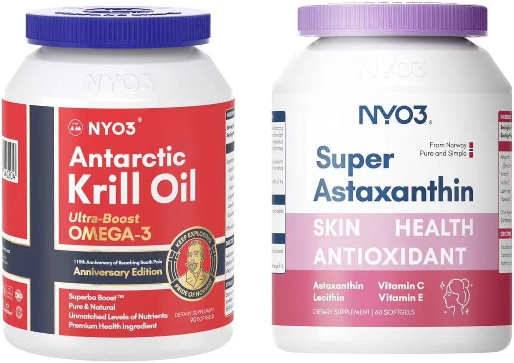 Krill Oil Omega 3 1000mg softgels and astaxanthin 12mg antioxidant suppelments Bundle