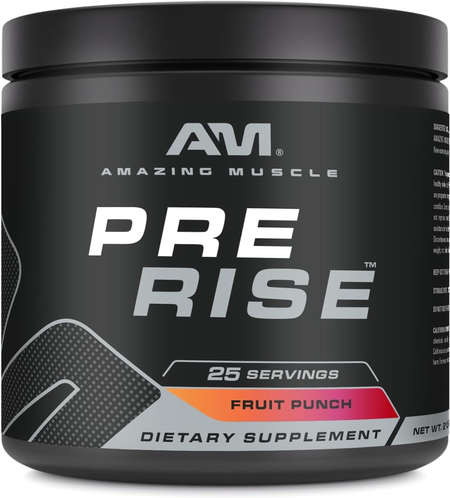 Sorprendente Muscle Pre Rise ← Pre-Workout Powder Suplemento con Caffeine " Beta-Alanine for Men " Women ← 25 Servimientos, Fruit Punch)