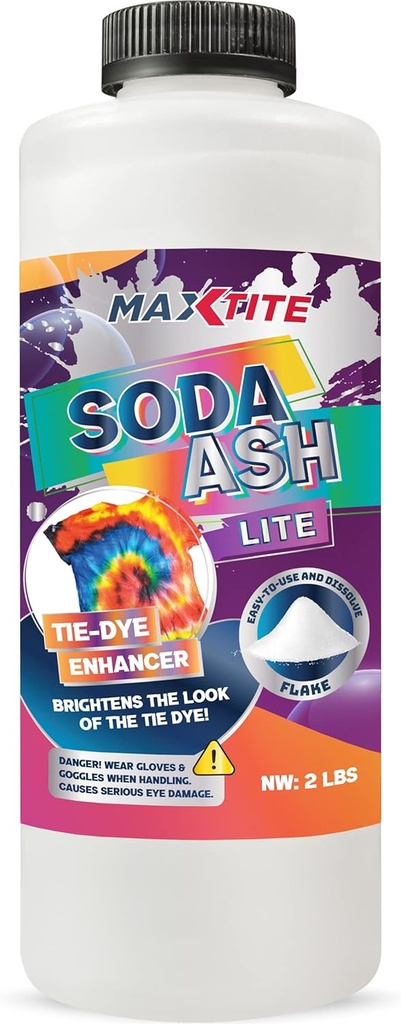 MAXTITE Soda Ash Lite (2 lbs) - 100% Pure Sodium Carbonate - Washing Soda, Tie Die, pH Incrementador, y Más - HDPE Container w / Resistente al Niño Cap