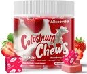 Bovine Colostrum Chews Suplemento con probióticos para Gut Health, Bloating, Immune Support, Skin, Hair Growth and Beauty - Strawberry Flavor (60 Servings)