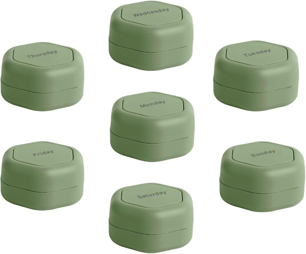 Cadence Travel Containers - Pill Case Set - Magnetic Travel Capsules,Daily Medicine Organizer for Pills, Supplements, & Vitamins - 7 Flex Smalls (0.56oz) for Weekly Pill Organizer - Eucalyptus