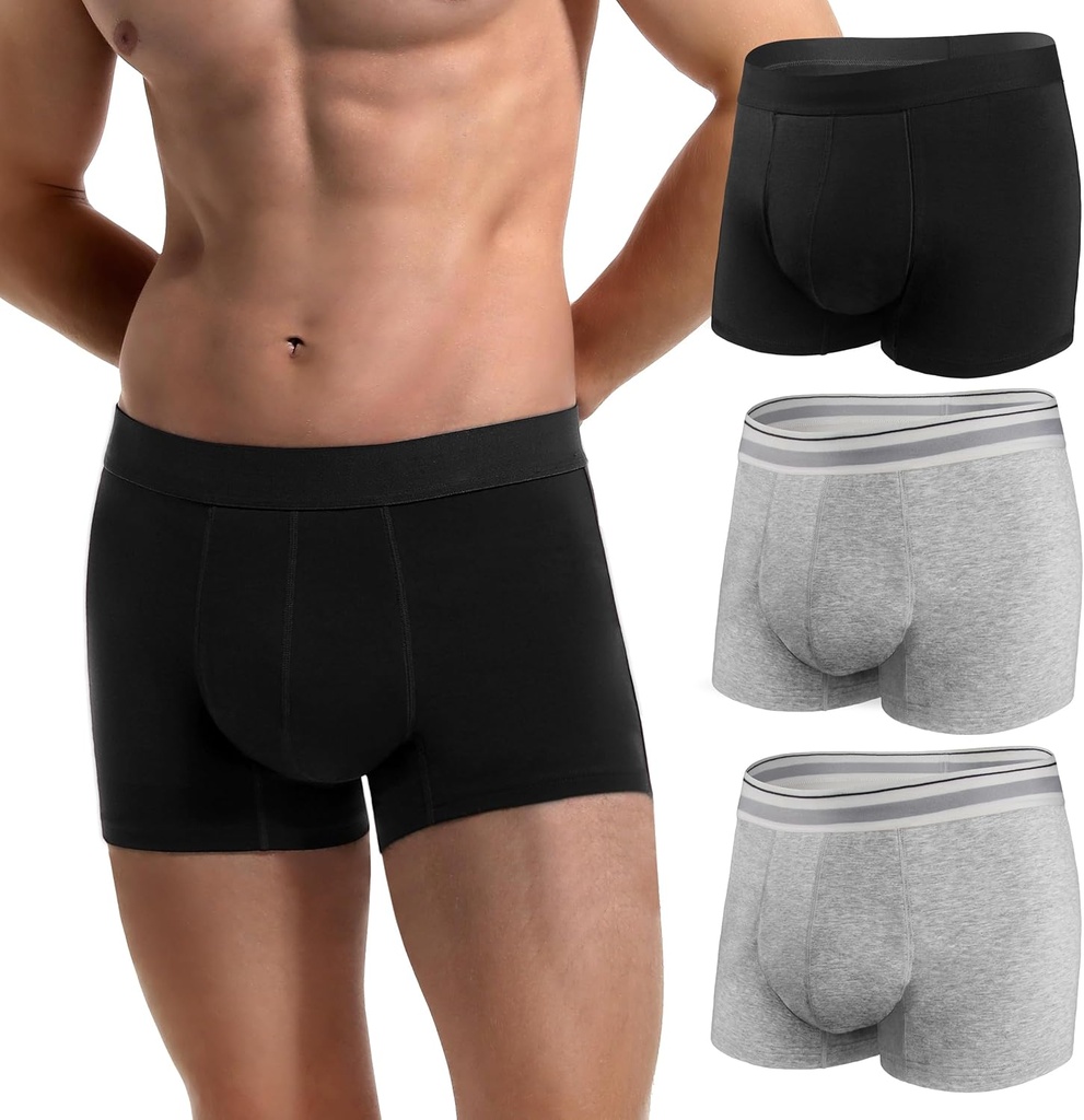 Ropa interior de la incontinencia de los hombres 2.3 oz Protección de la absorbilidad Adulto Leak Proof Boxer Briefs Leakage Cotton 3 Pack (1 Black-2 Light Gray, XL)