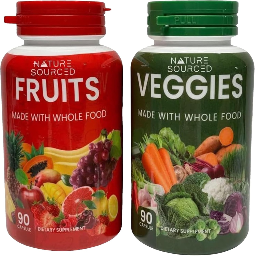 Suplemento completo de alimentos Frutas " verduras "  sobre todo suplemento alimenticio con frutas y verduras superalimentadas para mujeres, hombres y niños — 90 cápsulas de frutas, 90 cápsulas de verduras (Pack of 2)