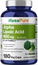 NusaPure Alpha Lipoic Acid 600 mg por Serving 180 Veggie Capsules (Vegetariano, No GMO, Vegan)