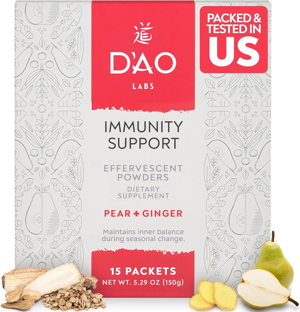 D'AO Labs Immunity Support - Immunity Boost - Effervescent Immunity Support Powder - Yu Ping Feng San Traditional Chinese Herbal - Effervescent Powder with Pear-Ginger Flavor - 15 Individual Servings