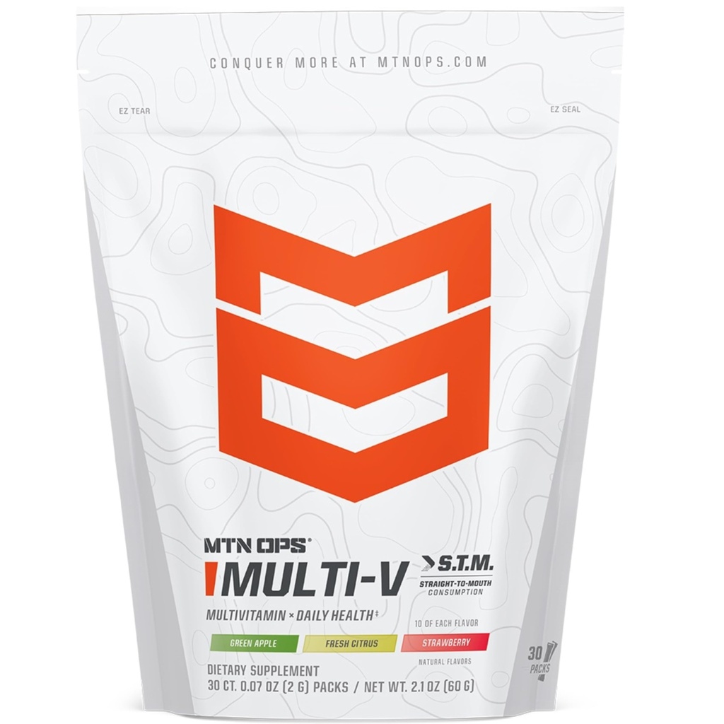 MTN OPS Multi-V, Daily Multivitamin for Women &amp; Men with Immune Support, Safe for Kids, Gluten Free STM Packs, Variedad de Sabores, 30 Servings