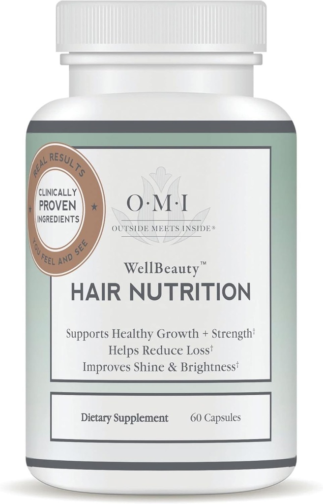 OMI WellBeauty Hair Nutrition, Hair Growth Supplement for Women, Clinically Provenido para reducir la pérdida del cabello, Doctor Formulado para el cabello más fuerte delgado con queratina, Biotina, Zinc, 1 botella, 1-mo de suministro