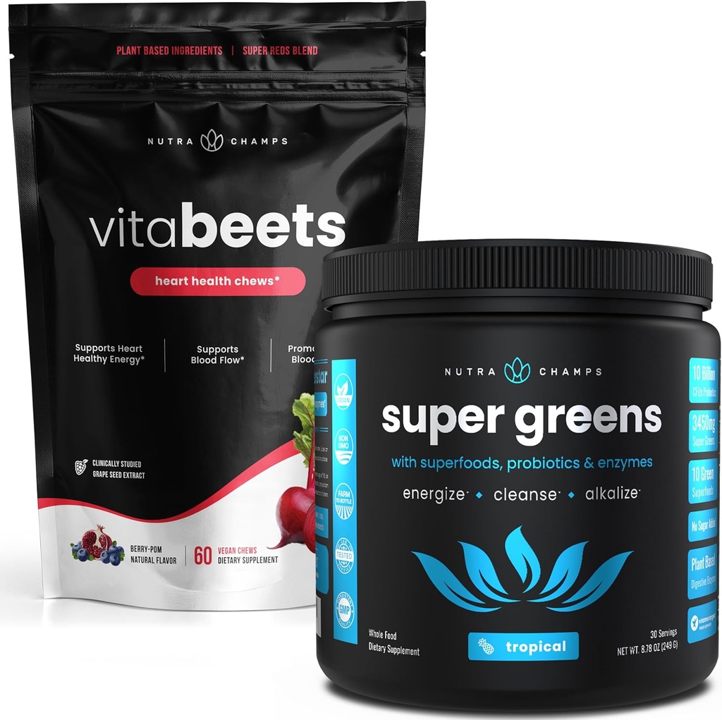 NutraChamps Beet Root Chewables &amp; Greens Superfood Powder Bundle