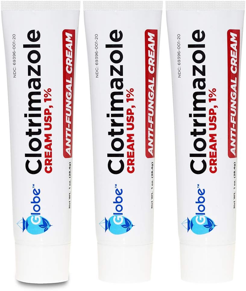 Globe Clotrimazole Antifungal Cream 1% USP, 1 oz (3 Pack), Anti Fungal Treatment, Alimenta la picazón, quema, ardor y escalada de atletas asociados Pie, Jock Itch, Ringworm y Más