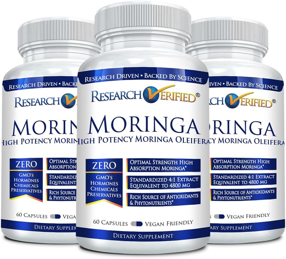 Investigación Moringa Verificada Oleifera - 100% Puro Extracto- 1200 mg Por Serving - 60 Cuenta - 3 Mes de Suministro