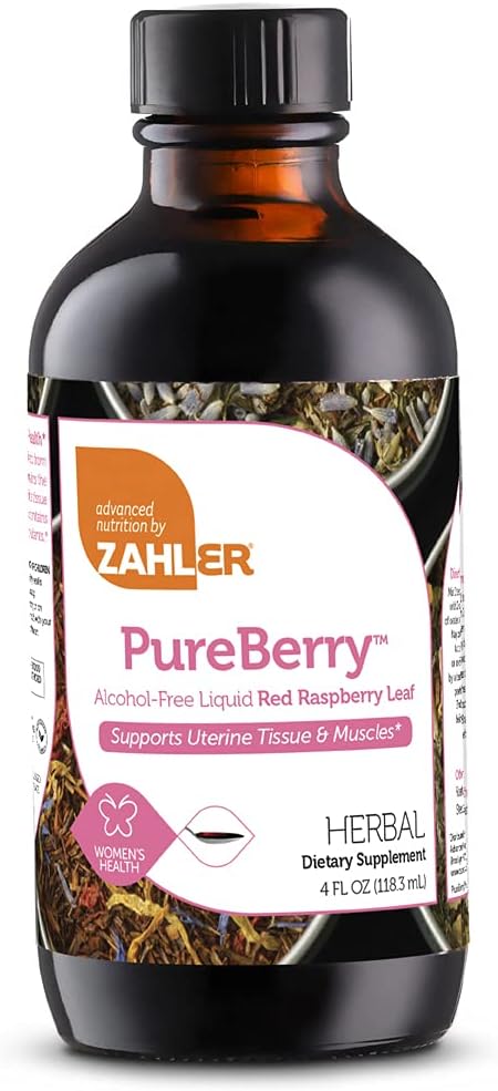 Zahler PureBerry, Líquido RED Raspberry Leaf Suplemento que fortalece el tejido uterino y los músculos, toda la fórmula líquido natural que promueve la salud uterina, Certified Kosher, 4oz
