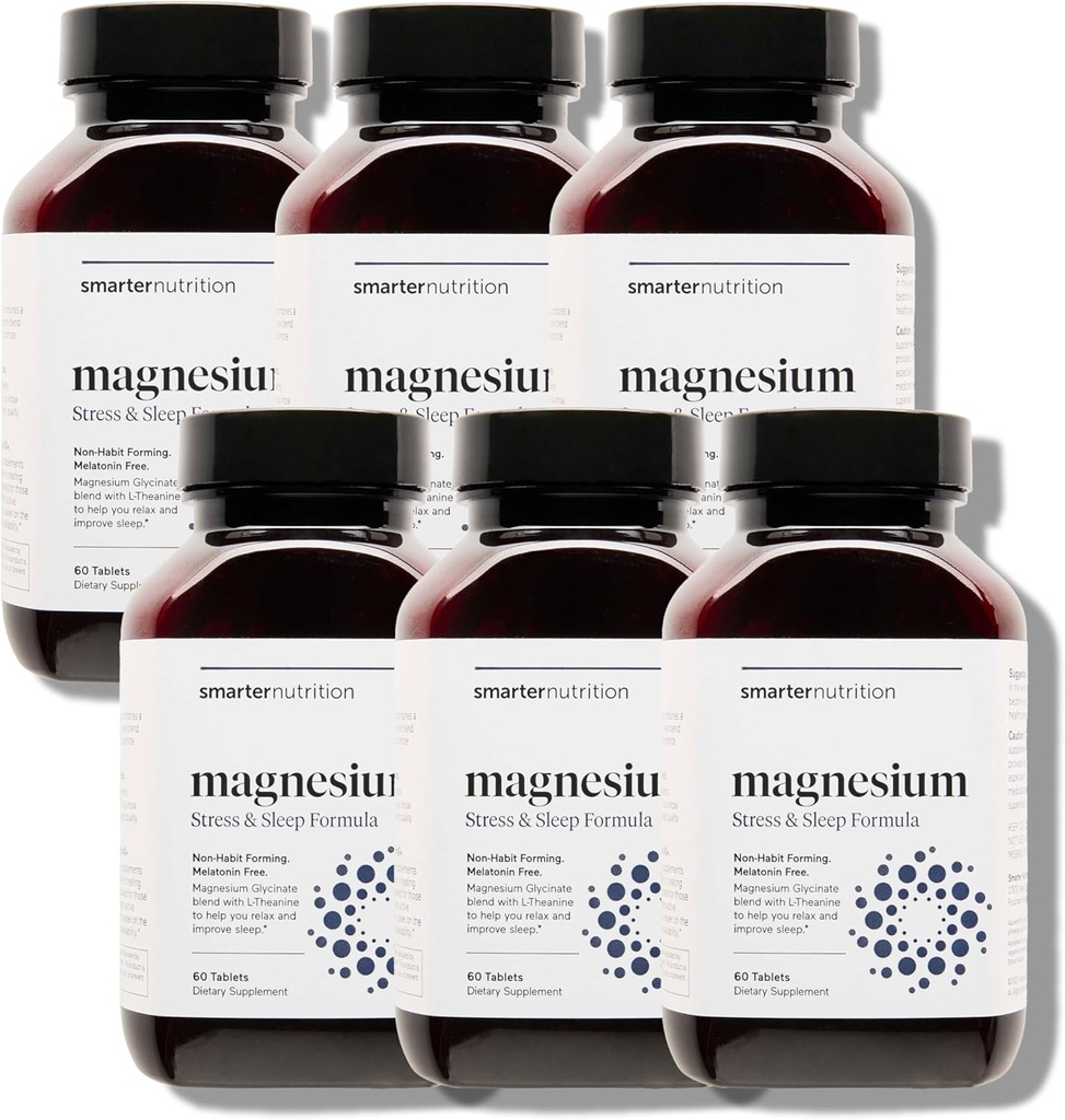 Complejo de Magnesio de Nutrición más inteligente - Licinado de Magnesio + Citrato, Malato para el sueño, Relajación, Muscle &amp; Nerves + Teanina clínica, No GMO-360 Tablet[180-Day Supply]