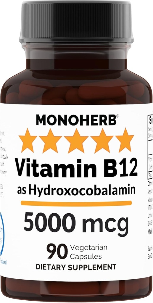 MONOHERB Hydroxo B12 Vitamina 5000mcg, Hydroxocobalamin, Hydroxy B12