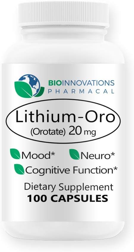 Litio Oro 20 mg, apoya el bienestar emocional saludable del humor, el comportamiento y la memoria. Biodisponible, 100 caps (Elemental Lithium Orotate)