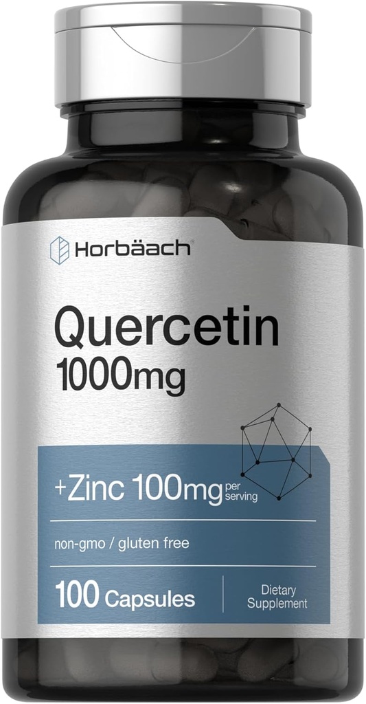 Horbäach Quercetin 1000mg Capsules Silencio con 100mg Zinc  100 Conde ← Non-GMO, Gluten Free Supplement ← High Potency Formula