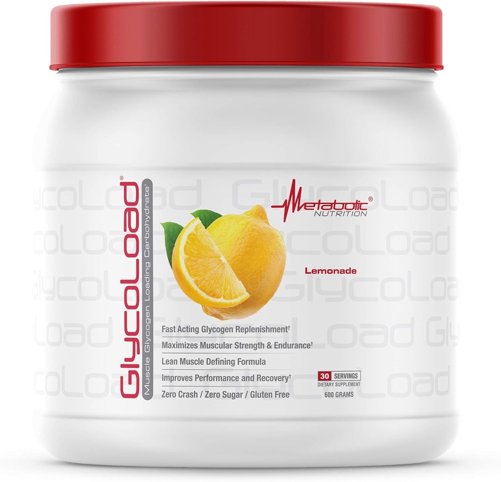 Nutrición metabólica, Glycoload, 100% Micronized Ciclic Cluster Dextrin Carbohydrate Powder, Muscle Glycogen Cargando Carbohydrate, Pre Intra Post Workout Suplemento, Lemonade, 600 gm (30 ser)