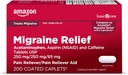 Cuidado básico Migraine Relief, Acetaminophen, Aspirin (NSAID) y Caffeine Tablets, Headache Pain Reliever/Pain Reliever Aid, 200 Count