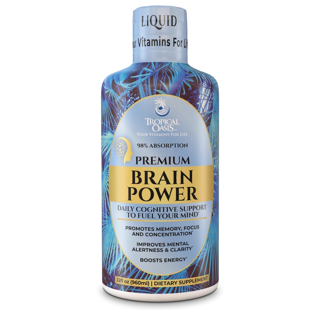 Tropical Oasis - Brain Power | Liquid Nootropic Supplement - Promotes Mental Clarity, Focus, and Memory Retention (Unflavored, 32 Servings)