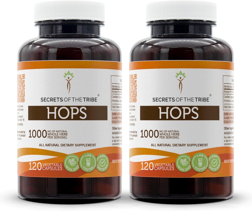 Secretos de las tribus 120 capsules(2 pcs.), 1000 mg, Hops (Humulus Lupulus) Flor seca (2x120 cápsulas)
