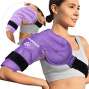 Terapia fría de manguito de hielo de KingPavonini, paquete de hielo de gel reutilizable para lesiones de hombro, alivio de dolor, hinchazón, cirugía de hombros, tendonitis, bursitis, púrpura, tamaño medio