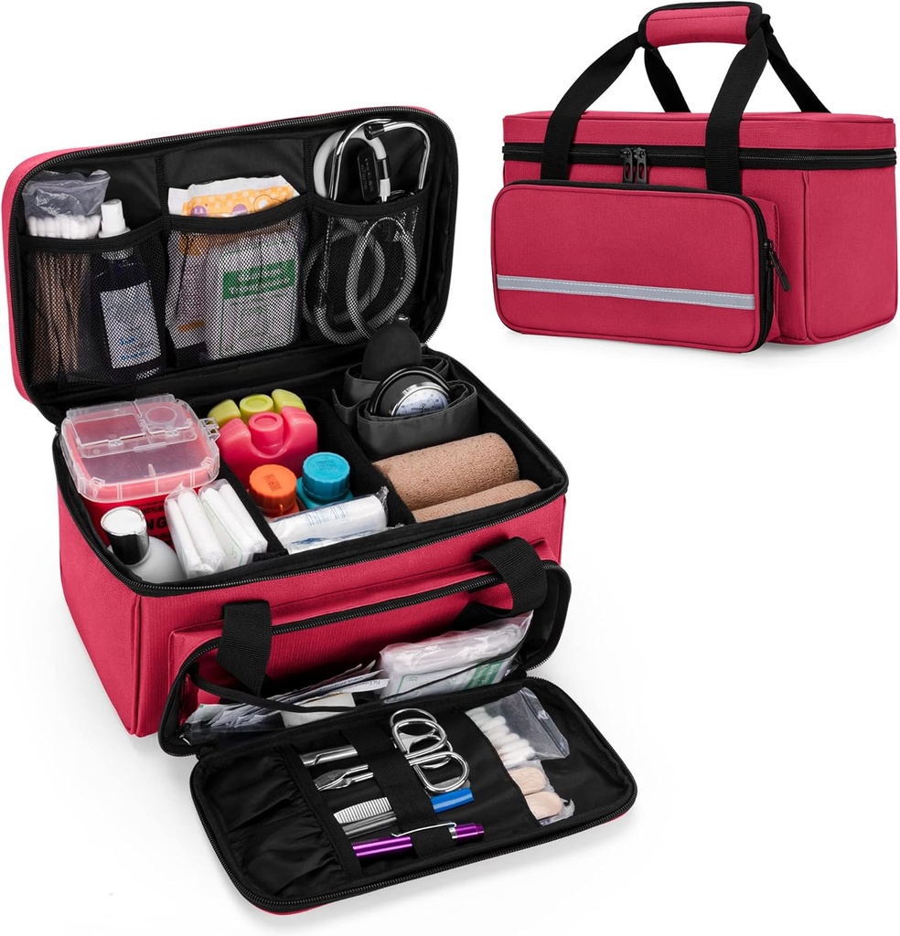 CURMIO Small First Aid Bag Empty, Family First Aid Kit Case, Medicine Storage Organizer Box For Home And Travel, Red (Patent Pending)
