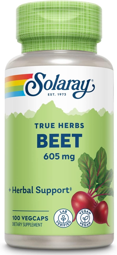 SOLARAY Beet Root 605mg  May Support Cardiovascular Health &amp; Athletic Performance, Kidney, Liver &amp; Blood Health ← Non-GMO ← Vegan ← 100 VegCaps
