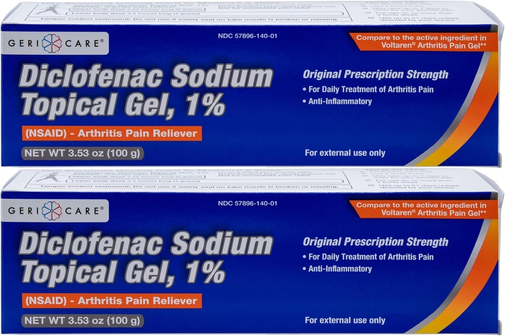 GeriCare Artritis Tópica Alivio de Dolor Gel Diclofenac Sodium 1% (NSAID) Mano Wrist Elbow Foot Ankle Knee Extra-Strength Pain Reliever- Anti-Inflamatorio Artritis Dolor, 3.53oz (2 Pack)