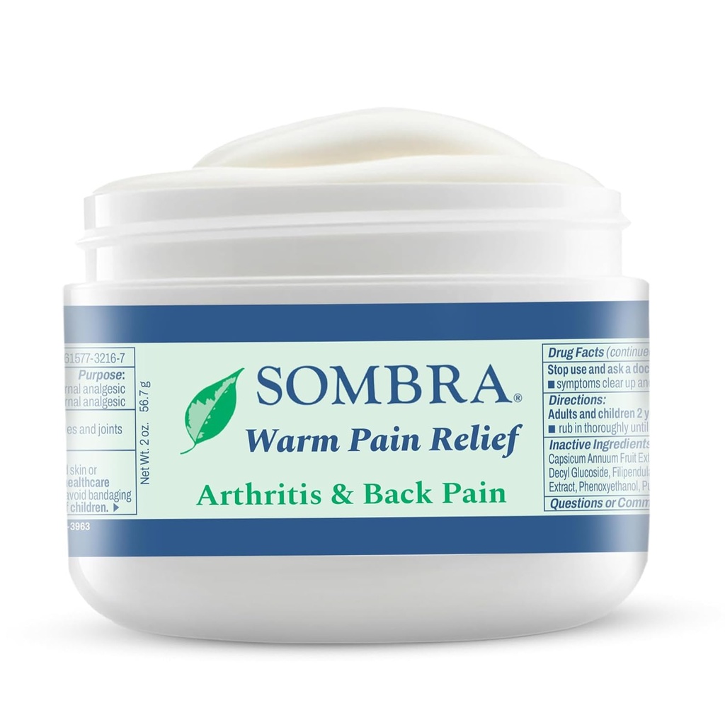Sombra Warm Doin Relief Gel, Warm Relief for Arthritis and Chronic Pain Pre-Workout Muscle Rub Vegan Formula Free of Artificial Fragancias, Dyes, NSAIDs, Wax, Petroleum, Alcohol - 2oz Jar