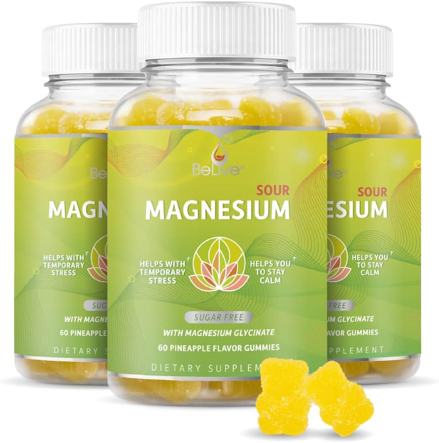 BeLive Magnesium Gummies 200mg - 60 Ct peru Magnesium Glycinate Supplements for Relaxation, Stress Relief, and Sleep for Adults &amp; Kids - Tasty and Tangy Pineapple Flavor (3)