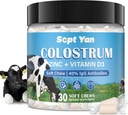 Colostrum Soft Chew Supplement (3000mg + 40% IgG), Concentrated Bovine Colostrum Superfood Plus Vitamin D3 &amp; Zine for Gut Health, Immune Support, Muscle Recovery & Wellness, Grass Fed, 30 Chews