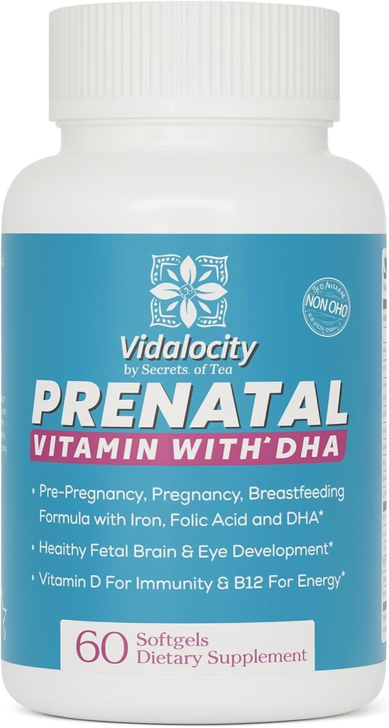 Vitaminas prenatales para las mujeres, cápsulas multivitamínicas: aceite de pescado Omega 3 (EPA/DHA), Magnesio, Folato, Vitamina D3, C, Vitamina B12, B6, Vitamina A, K &amp; Zinc, 60 Cuenta (60 Day Supply)