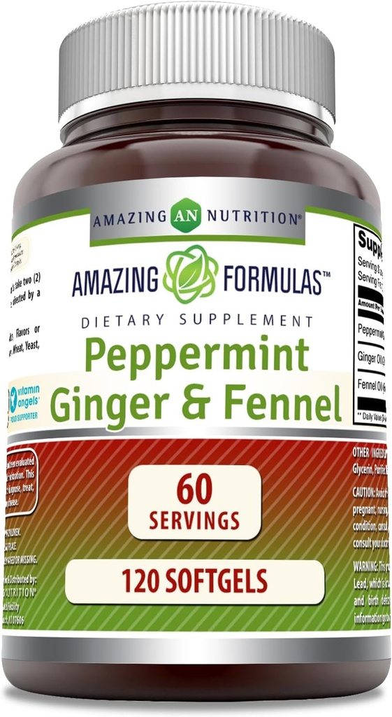 Increíbles Fórmulas-Peppermint, Ginger y Fennel Suplemento dietético - 363 Milligrams - 120 Softgels (No-GMO,Gluten Free) -