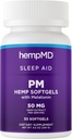 hempMD Hemp Melatonin Sleep Aid Softgels - 100% Natural Fast Acting Oil - Vegan Non GMO Gluten Free - Mejor fórmula para el sueño profundo con la mezcla relajante de hierbas naturales
