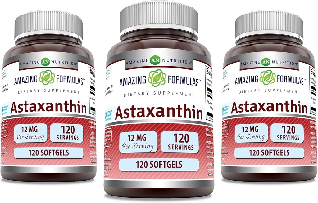 Amazing Formulas Astaxanthin 12mg Softgels Supplement | Non-GMO | Gluten Free (120 Count | 3 Pack)