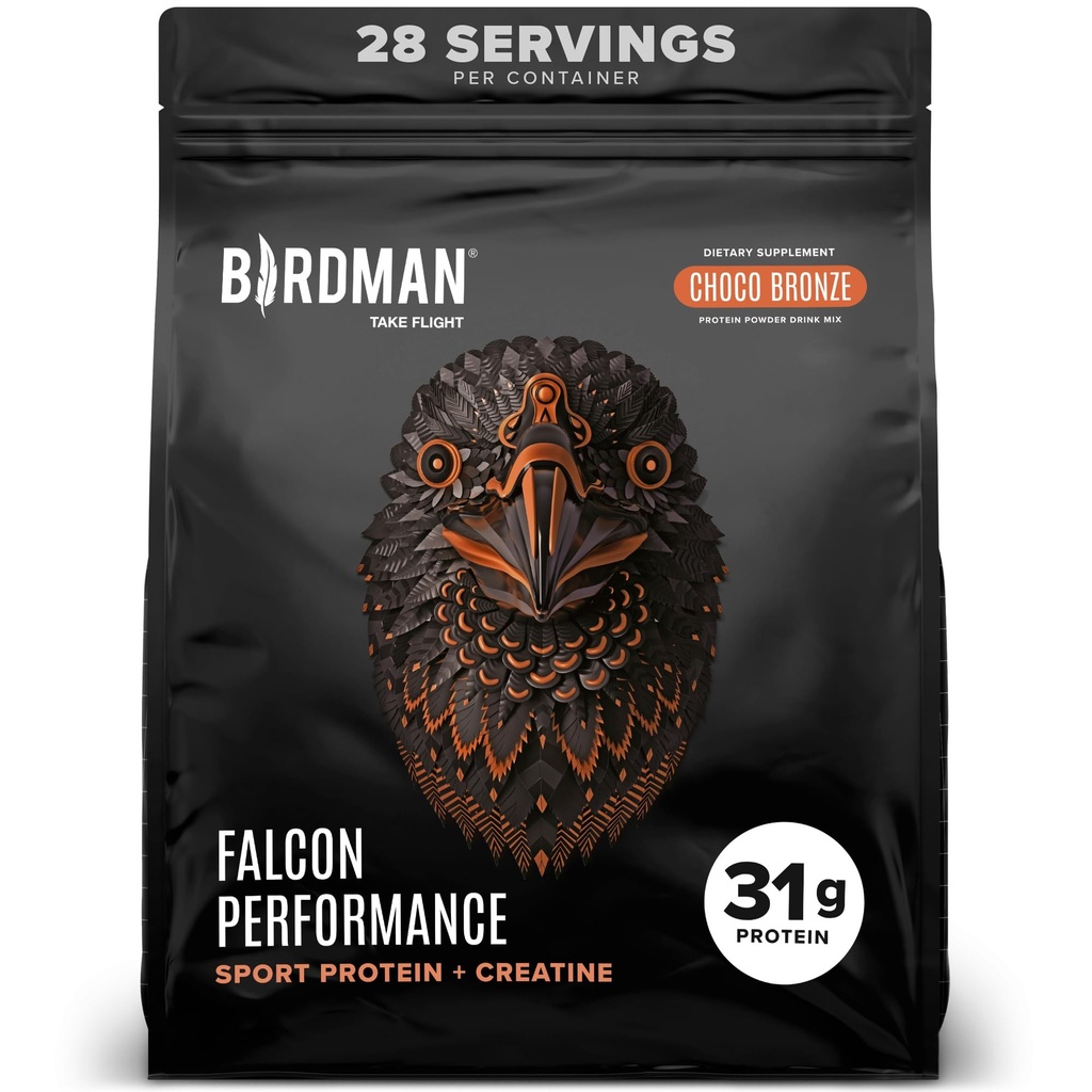 Birdman Falcon Performance Vegan Protein Powder, 31g Protein, 5g Creatine, 5g BCAA, Probiotics, Electrolytes, Pre Workout, Low Carb, Sugar Free & Dairy Free, Plant Based Chocolate Protein, 28 servings