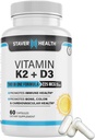 Vitamin K2 D3 w/Calcium and Bioperine, Vitamin K2 (MK7) with D3 Supplement Non-GMO, Vitamin D3, Vitamin K2 MK-7 Easy to Swallow Vitamin D & K Complex, 60 Capsules