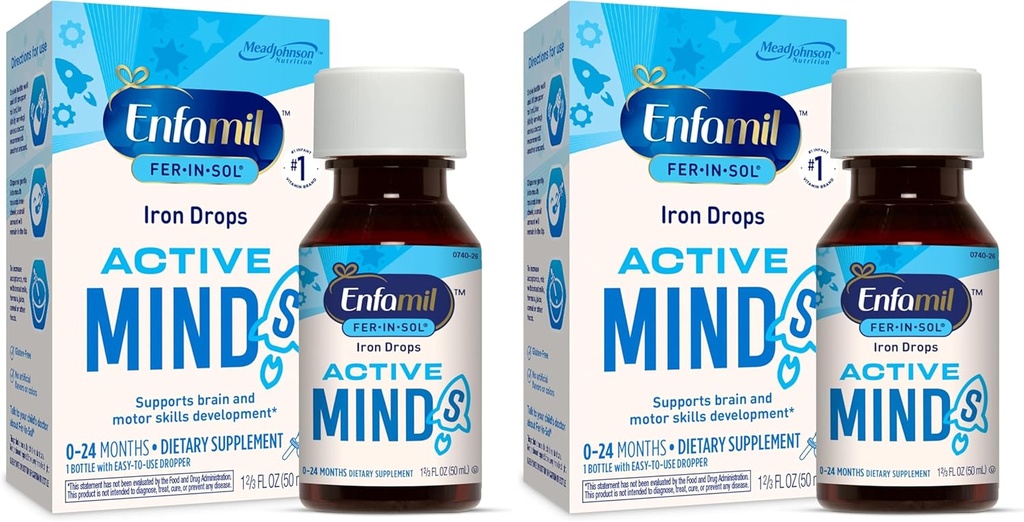 Enfamil Fer-in-Sol Iron Supplement Drops for Infants ' Toddlers, Supports Brain Development, 50 mL Dropper Bottle (Pack of 2)