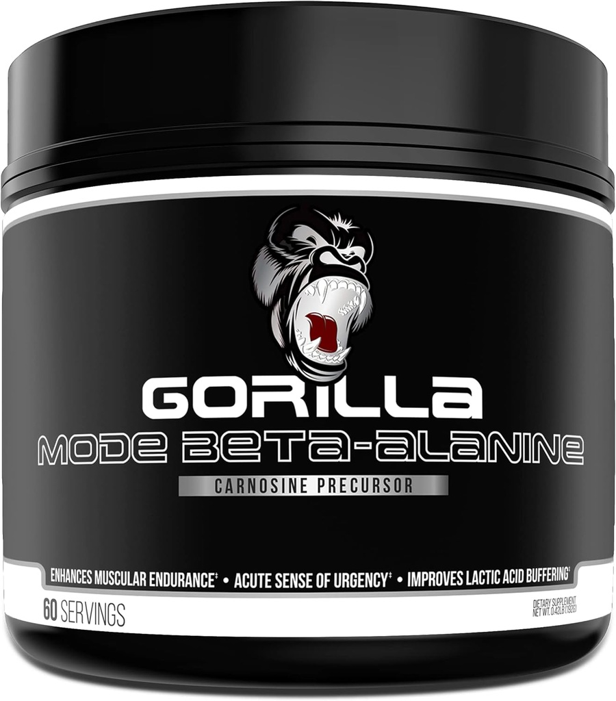 Precursor de Carnosina de Gorilla Mind Beta-Alanina, Resistencia Muscular Mejorada, 3.2 Gramos por Servings