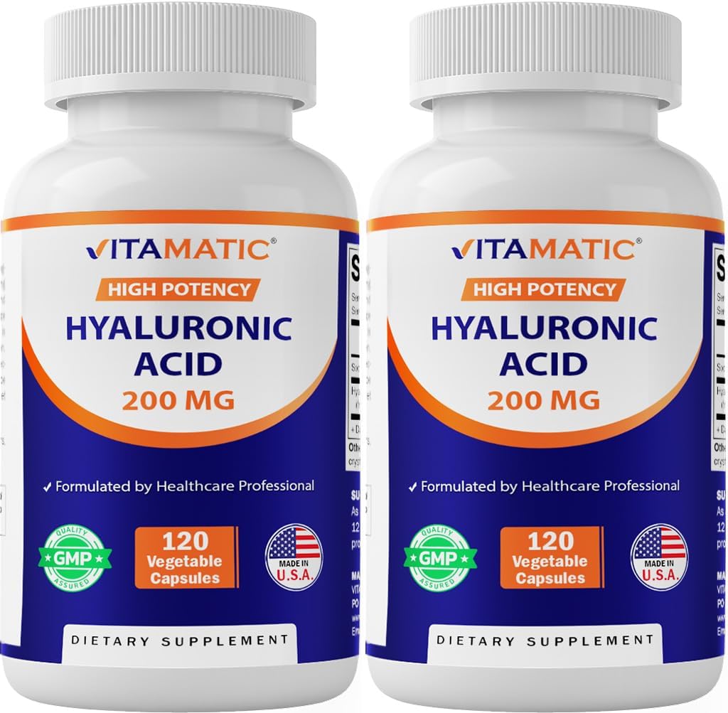 Vitamatic 2 Pack Hialuronic Acid Supplements 200mg - Supports Healthy Connective Tissue and Joints - Promote Youthful Healthy Skin - Total 240 Capsules