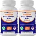 Vitamatic 2 Pack Hyaluronic Acid Supplements 200mg - Supports Healthy Connective Tissue and Joints - Promote Youthful Healthy Skin - Total 240 Capsules